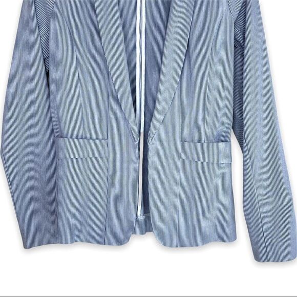 Candies Blue and White Striped Double Pocket Open Blazer - Picture 4 of 8